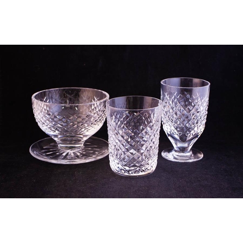 283 - SUITE OF 8 EACH WATERFORD CRYSTAL ALANA FOOTED DESSERT, BRANDY BALLOONS, WHITE WINES, JUICES, 6OZ TU... 