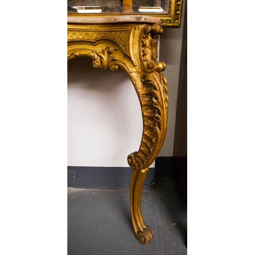 35 - FRENCH CARVED GILT CONSOLE TABLE WITH MARBLE TOP 100 X 35CM X 90CM HIGH