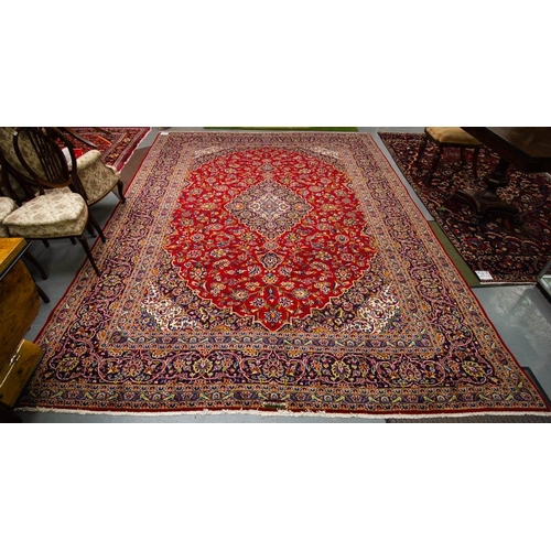 350 - PERSIAN KASHAN RED GROUND RUG 400 X 290CM