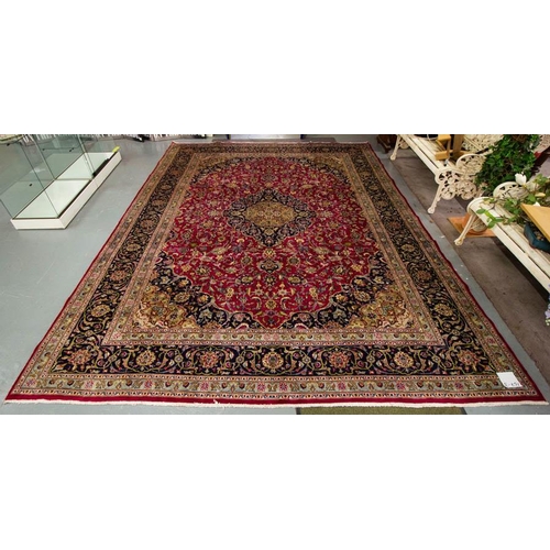 352 - FULL PILE PINK GROUND KARMIN CARPET 390 X 290CM