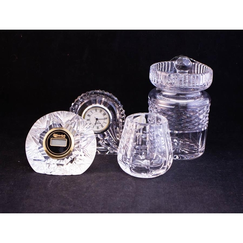 482 - 2 WATERFORD CRYSTAL MILK + SUGAR, HONEY, 2 CLOCKS, COMPOTE + TOOTHPICK HOLDER