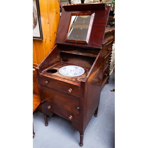 566 - VICTORIAN MAHOGANY SLOPE TOP WASHSTAND + BASIN