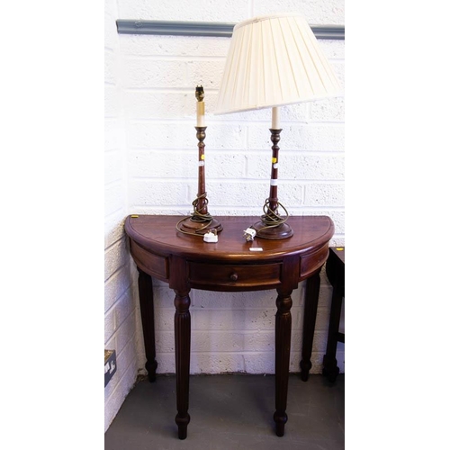 598 - HALF MOON TABLE + PAIR OF LAMPS - PROCEEDS TO WATERFORD HOSPICE