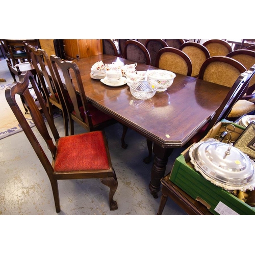 608 - EDWARDIAN CUT CORNER DINING TABLE WITH LEAF + 4 CHAIRS