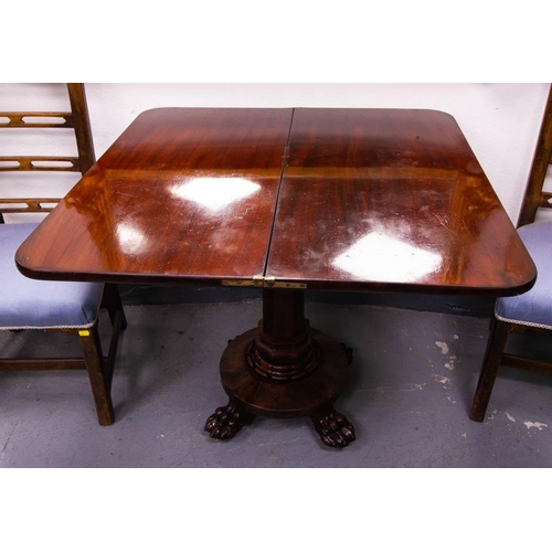 61 - VICTORIAN FOLD OVER BREAKFAST TABLE ON CLAW FEET. 90 X 45CM X 77CM HIGH