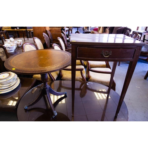 610 - LEATHER TOP OCCASIONAL TABLE + LAMP TABLE WITH DRAWER