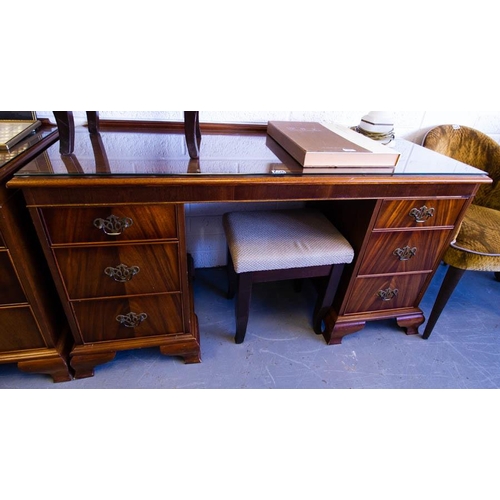 625 - DOUBLE PEDESTAL DESK WITH GLASS TOP AND STOOL