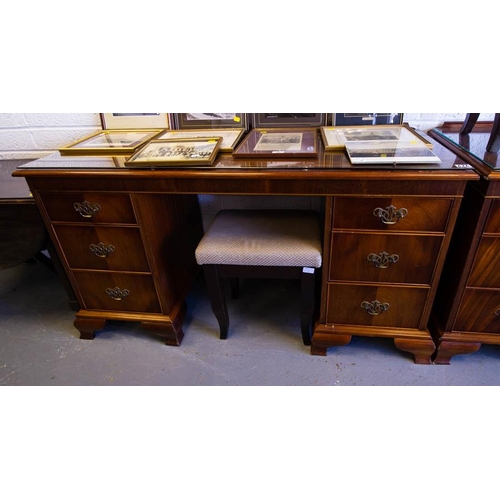 626 - DOUBLE PEDESTAL DESK WITH GLASS TOP AND STOOL