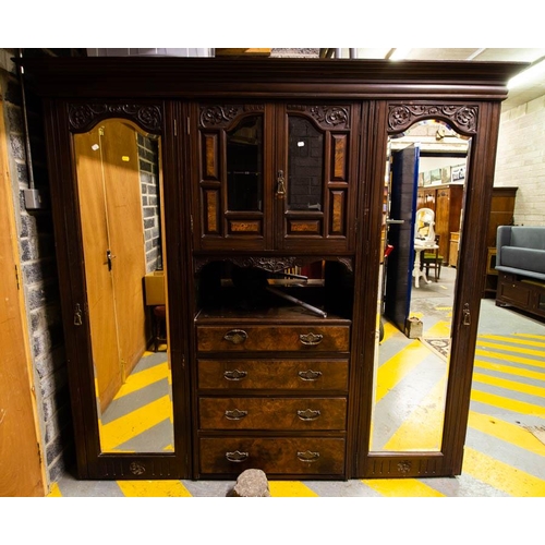 630 - EDWARDIAN MAHOGANY MIRROR DOOR WARDROBE - NO BASE