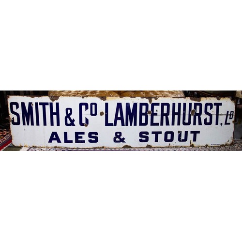 493 - ANTIQUE ENAMEL ADVERTISING SIGN SMITH + CO ALES + STOUT