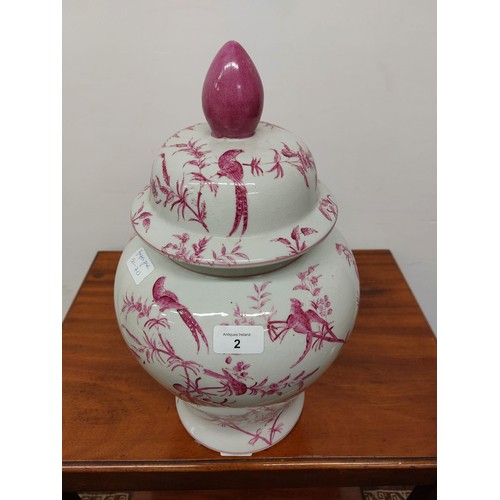 2 - CERAMIC GINGER JAR WITH FLORAL DESIGN. 43CM HIGH.