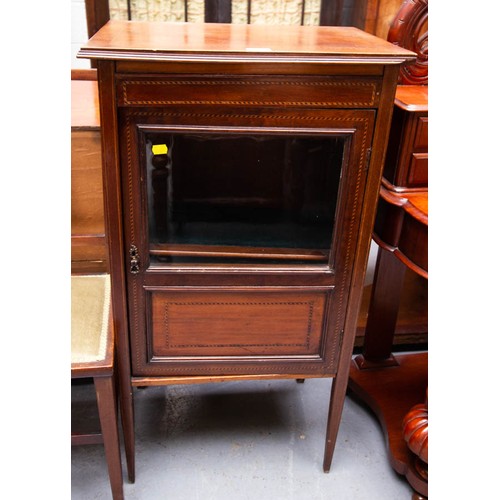 544 - INLAID MAHOGANY MUSIC CABINET 55W X 36D X 102H CM