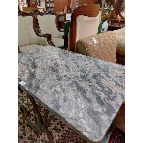 112 - FRENCH MARBLE TOP PATISSERIE TABLE CAST BASE 89 X 69CM X 73CM HIGH