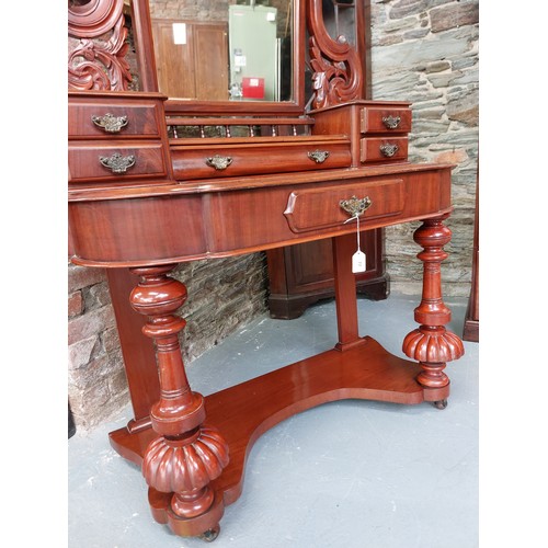 77 - VICTORIAN MAHOGANY DRESSING TABLE WITH TURNED BOLBOUS LEGS