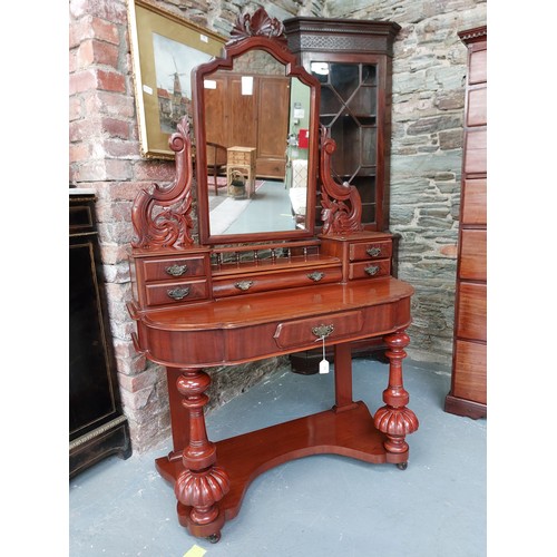 77 - VICTORIAN MAHOGANY DRESSING TABLE WITH TURNED BOLBOUS LEGS