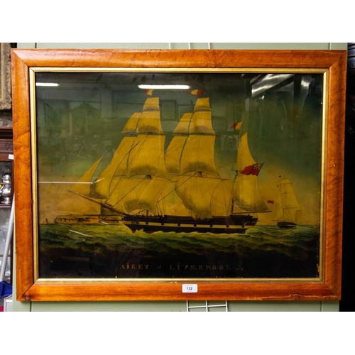 132 - AIREY OF LIVERPOOL SHIP PRINT IN MAPLE FRAME . 83 X 63CM