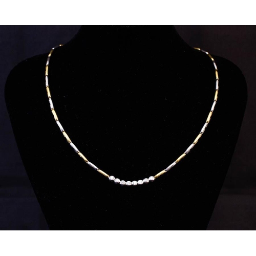 18K YELLOW + WHITE GOLD NECKLACE WITH 8 COLLET SET DIAMONDS - TOTAL DIAMOND .65CT, 23G