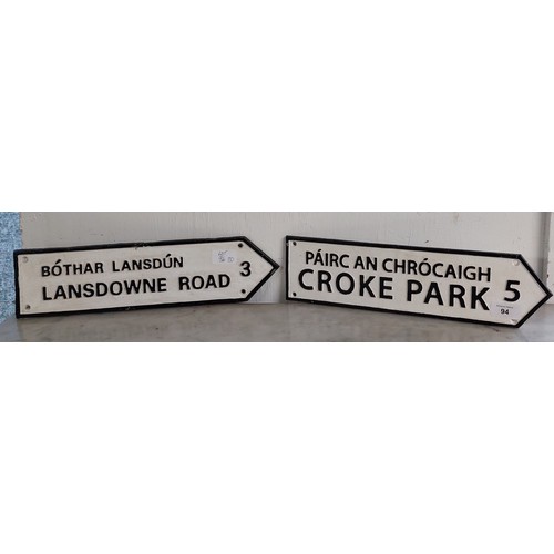 94 - 2 CAST  IRON SIGNS - LANSDOWNE RD + CROKE PARK. 40 x 10cm