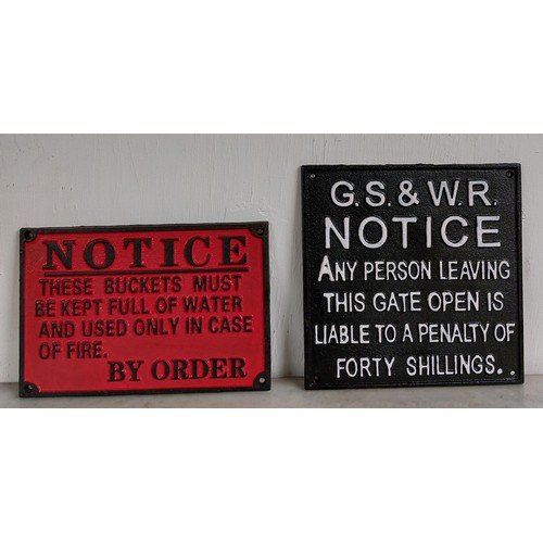 96 - CAST RAILWAY SIGN + CAST IRON FIRE BUCKET SIGN