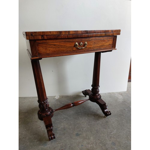 71 - VICTORIAN ROSEWOOD FOLDOVER BRIDGE TABLE WITH DRAWER