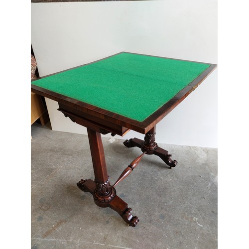 71 - VICTORIAN ROSEWOOD FOLDOVER BRIDGE TABLE WITH DRAWER