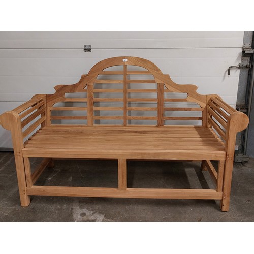 61 - HARDWOOD SHAPED BACK BENCH WITH SCROLL ENDS