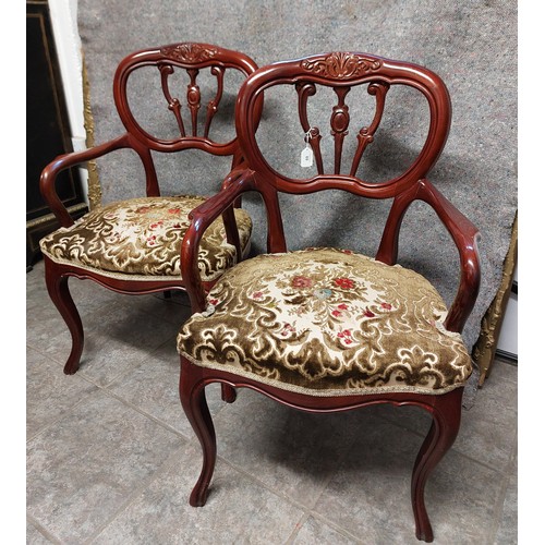 69 - PAIR OF NEAT SHAPED BACK ELBOW OCCASIONAL CHAIRS