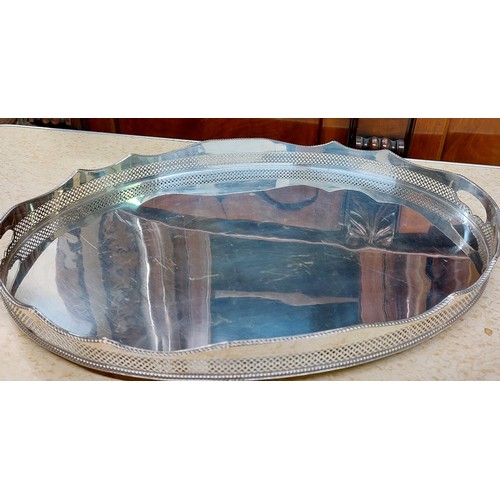 62 - OVAL GALLERY SILVER PLATED TRAY