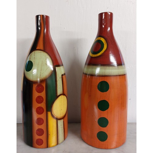 64 - PAIR OF MULTI COLOURED VASES 
40CM HIGH