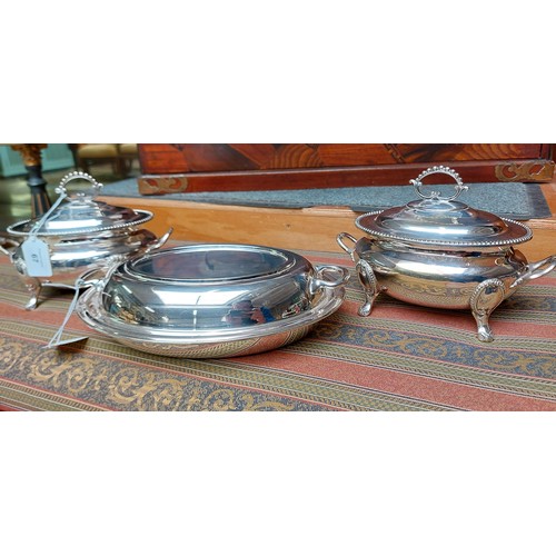 67 - 3 SILVER PLATED ENTRE DISHES WITH LIDS