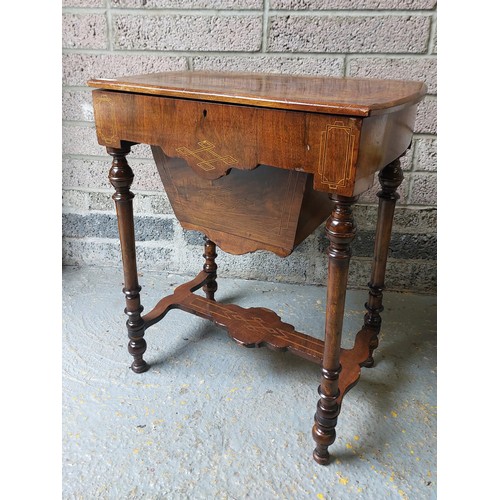 84 - VICTORIAN INLAID WALNUT SEWING TABLE