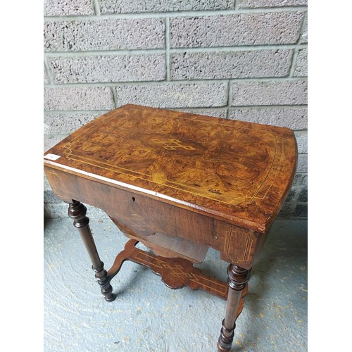 84 - VICTORIAN INLAID WALNUT SEWING TABLE