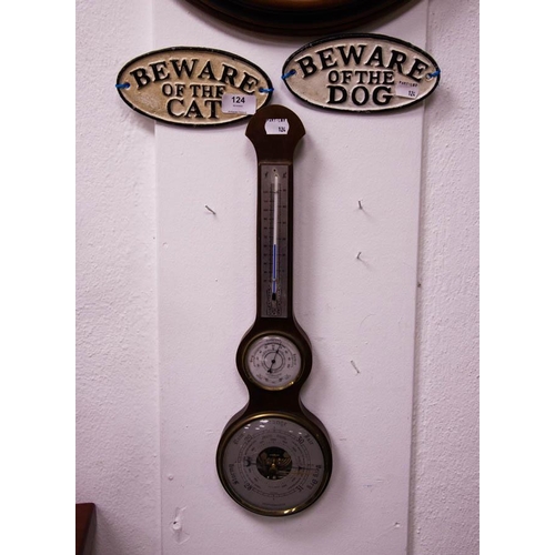 124 - CAST IRON BEWARE OF CAT + BEWARE OF DOG SIGNS + BAROMETER