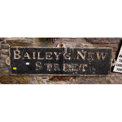 170 - 2 CAST IRON ORIGINAL STREET SIGNS - BAILEYS NEW STREET  85 X 27CM + WEST WARD 74 X 35CM