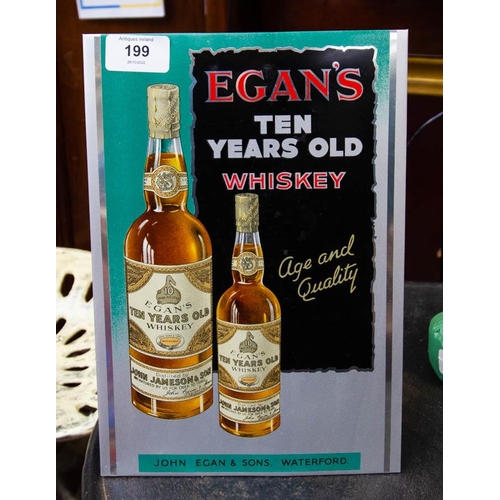 199 - ORIGINAL EGANS WHISKEY TIN ADVERTISING SIGN 20 X 26CM