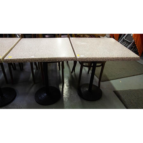 4 CAST POD LEG RESTAURANT TABLES. 60 X 60CM