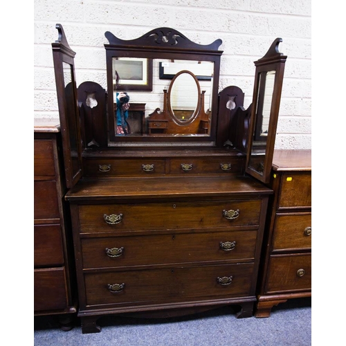 108 - EDWARDIAN MAHOGANY DRESSING TABLE WITH 3 MIRRORS