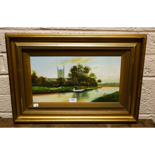 111 - GILT FRAME PAINTING + 3 PICTURES