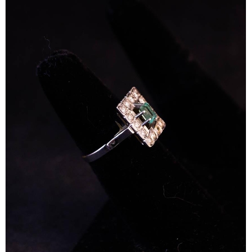 189 - 18K WHITE GOLD EMERALD + DIAMOND RING