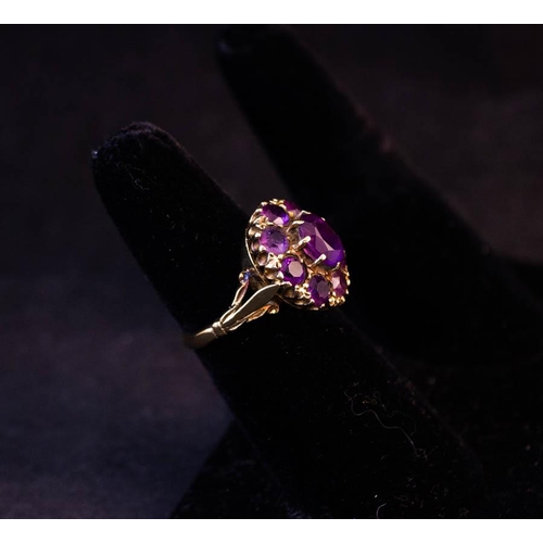 210 - 18K AMETHYST CLUSTER RING NOT STAMPED SIZE L 1/2