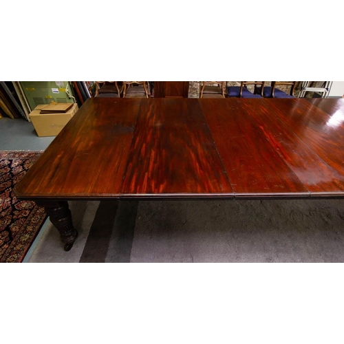 232 - QUALITY ANTIQUE MAHOGANY  DINING TABLE WITH 5 LEAVES AND FLUTED LEGS 452 X 161CM X 73CM HIGH. (14