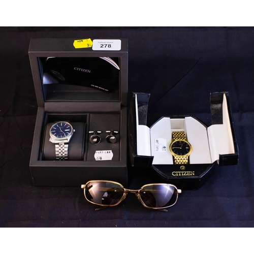 278 - 2 CITIZEN WATCHES, 2 RAY BAN GLASSES ETC