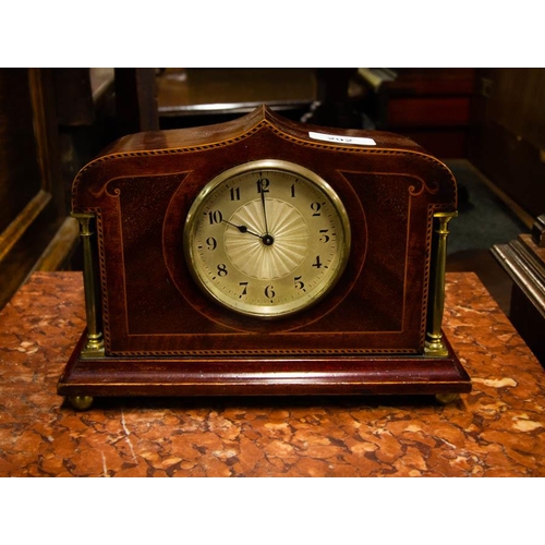 292 - EDWARDIAN INLAID MAHOGANY MANTLE CLOCK. 25CM WIDE X 18CM HIGH