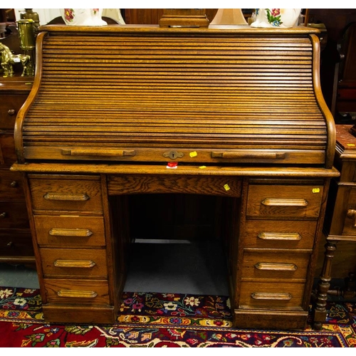 293 - ANTIQUE OAK ROLL TOP DESK