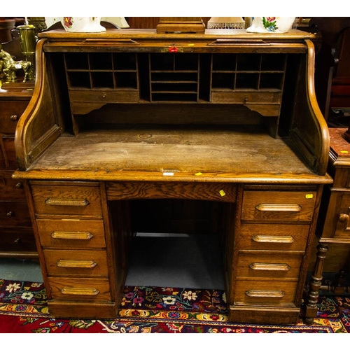 293 - ANTIQUE OAK ROLL TOP DESK