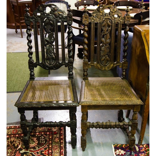 301 - PAIR OF CARVED OAK HALL CHAIRS