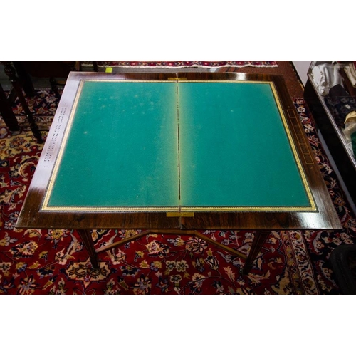 335 - INLAID ROSEWOOD FOLD OVER CARD TABLE 76L X 45D X 72H CM