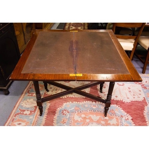 366 - EDWARDIAN WALNUT FOLDOVER CARD TABLE BY SCHOOLBRED 90W X 45D X 76H CM