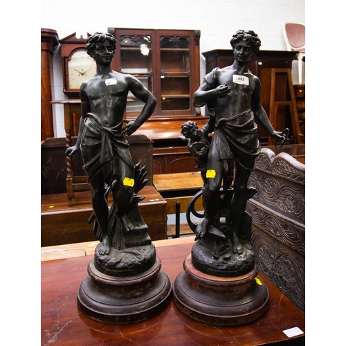 492 - PAIR OF EMILE BRUCHON SPELTER FIGURES AF