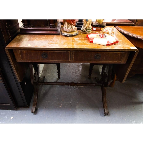 506 - MAHOGANY SOFA TABLE AF 90L X 50D X 77H CM + HALF MOON TABLE